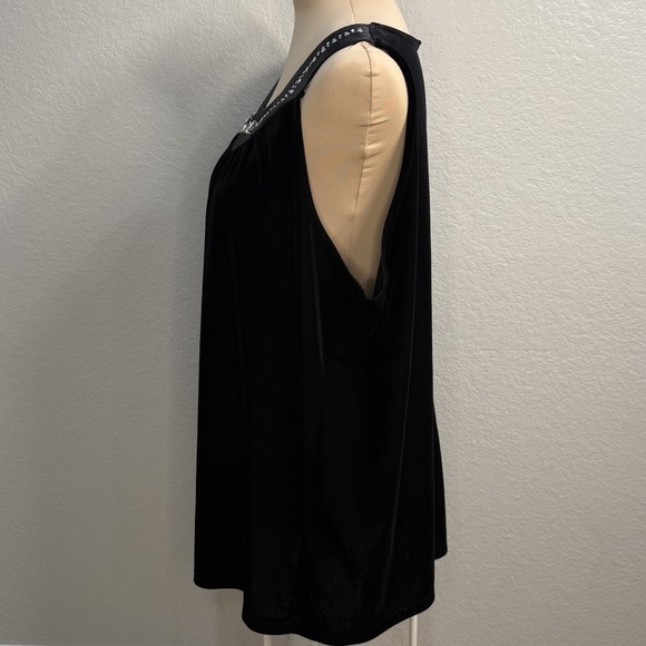 Black Velvet Sleeveless‎ Top Beaded Embellished Scoop Neck Tunic 3X Holiday Glam - Picture 2 of 7